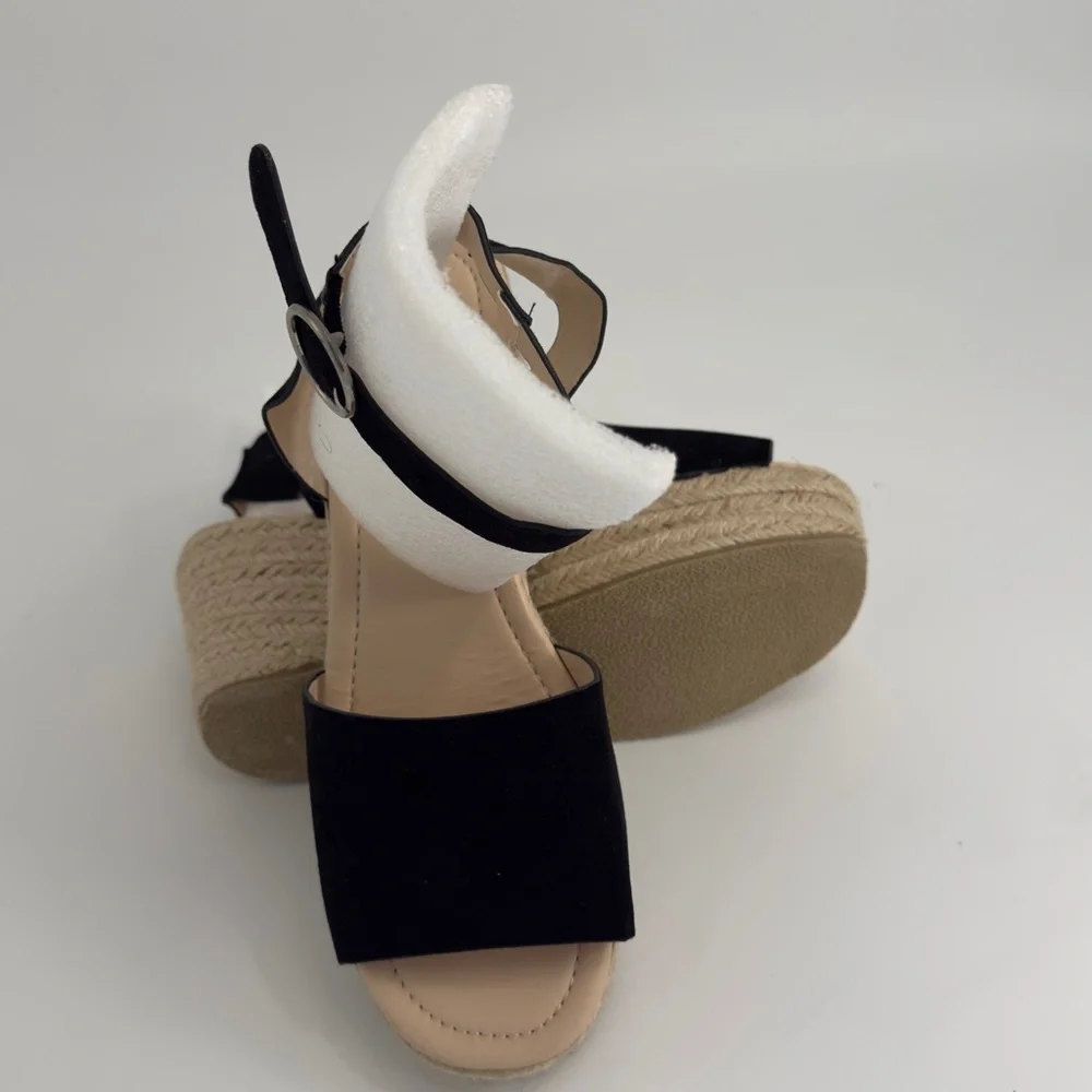 Elyse Black Suede Platform Espadrille Sandals‎